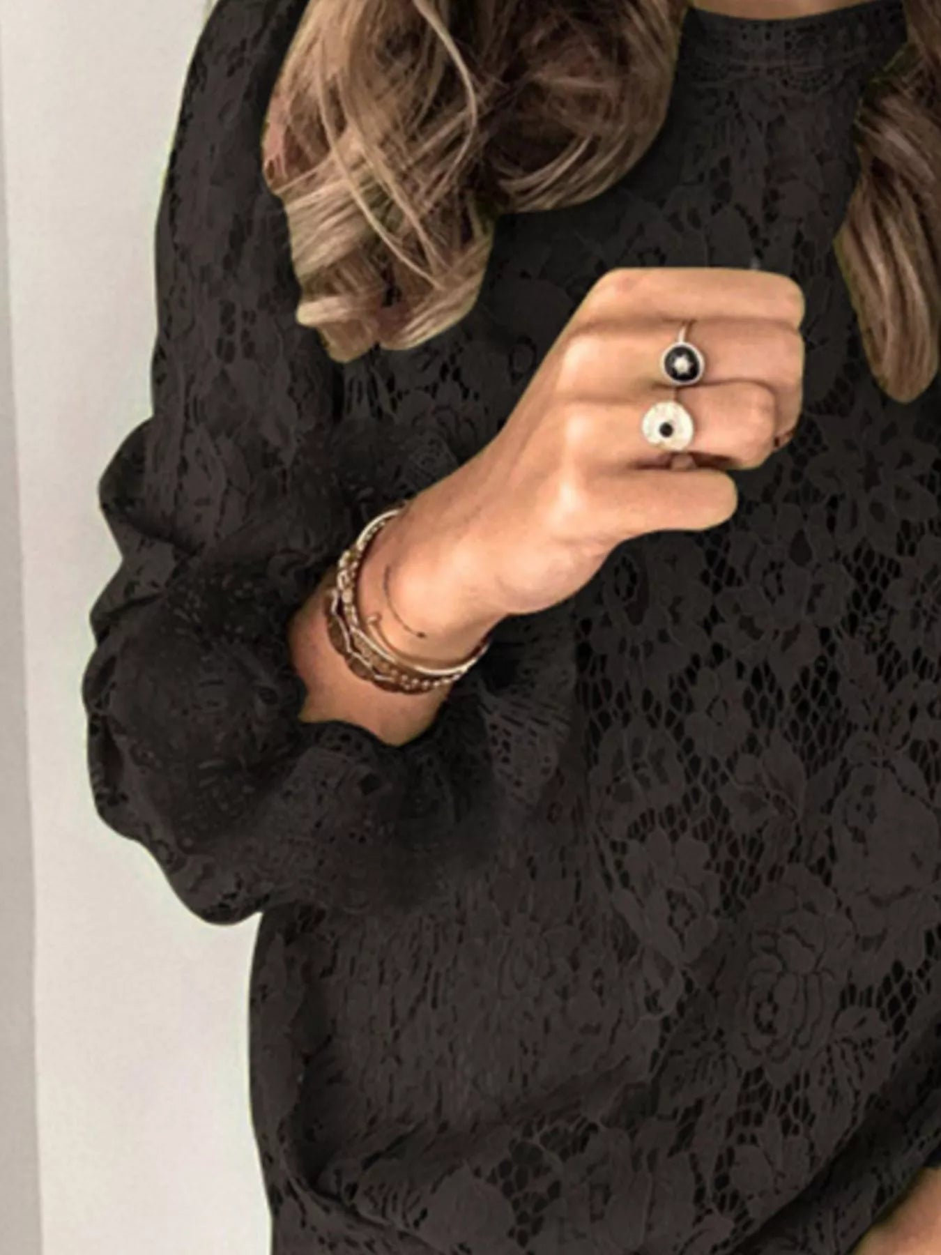 Full Size Lace Long Sleeve Blouse Plus Size Trendsi