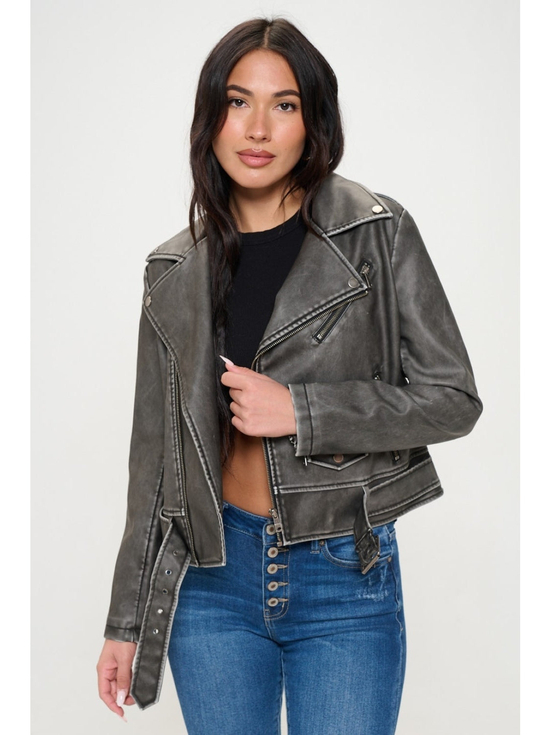 Coalition LA Zip Up Biker Jacket with Belt nicholesgifts