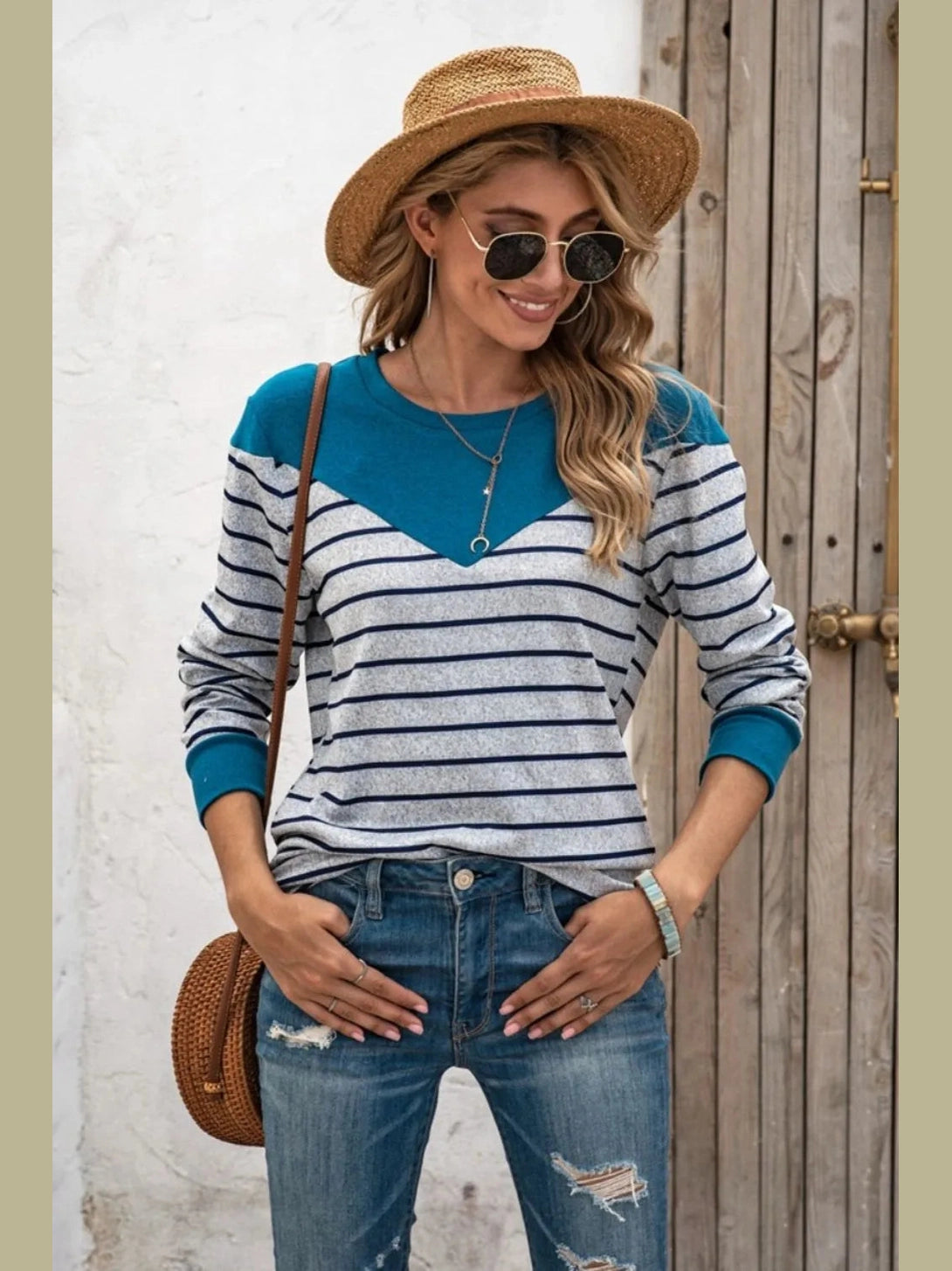 Striped Round Neck Long Sleeve T-Shirt NicholesGifts