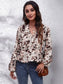 Ruched Printed V-Neck Long Sleeve Blouse nicholesgifts