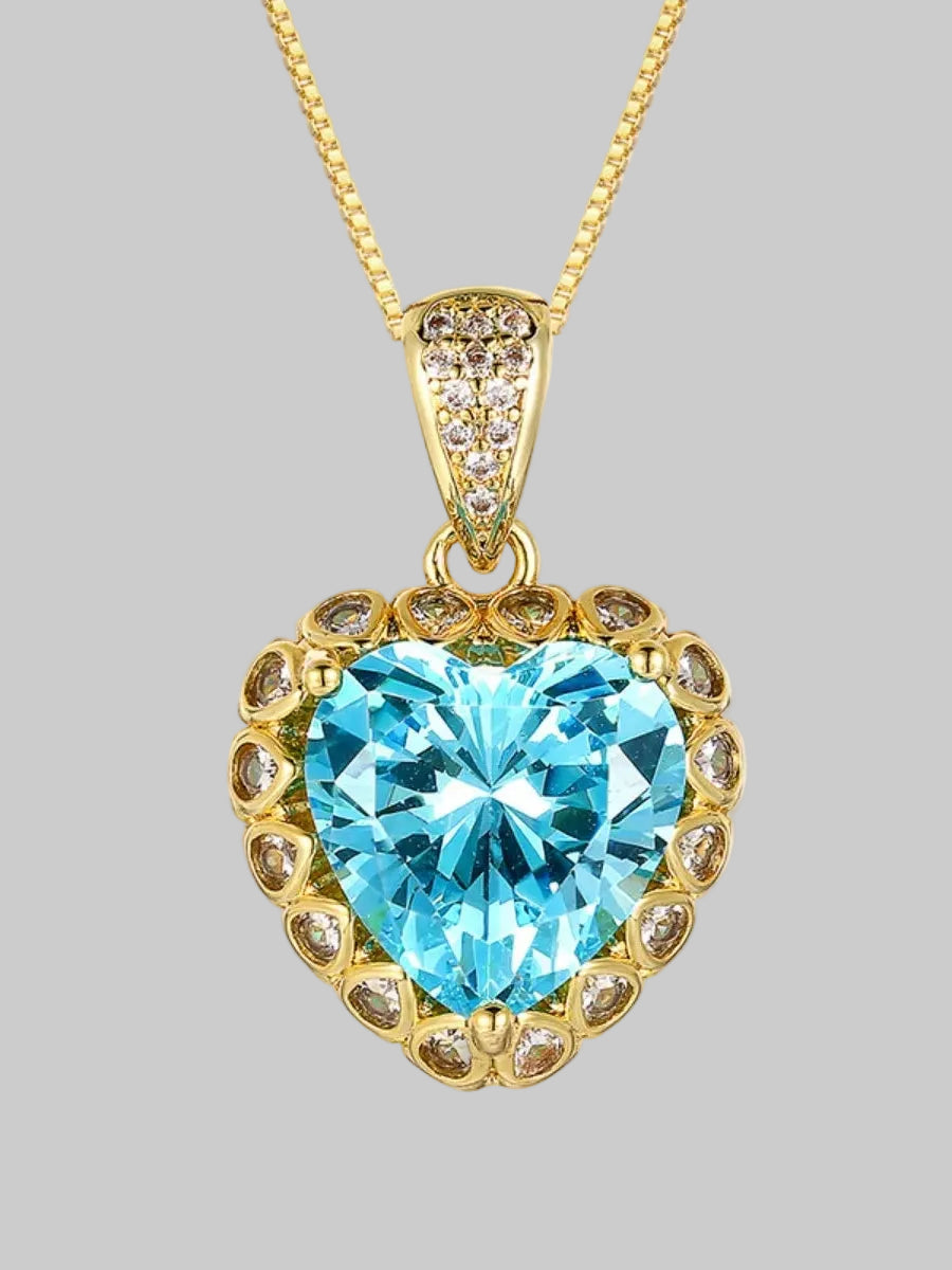 Women Heart-Shaped Aquamarine Pendant Necklace nicholesgifts