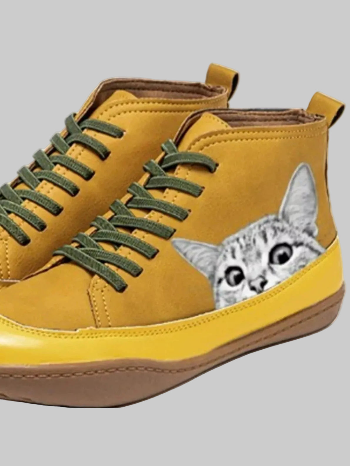 Cat Print Striped Ankle Sneakers Trendsi