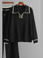 Contrast Trim Johnny Collar Top and Drawstring Pants Sweater Set nicholesgifts