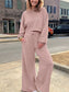 Women Drop Shoulder Puff Sleeve Crop Top and Drawstring Wide Leg Pants Set nicholesgifts