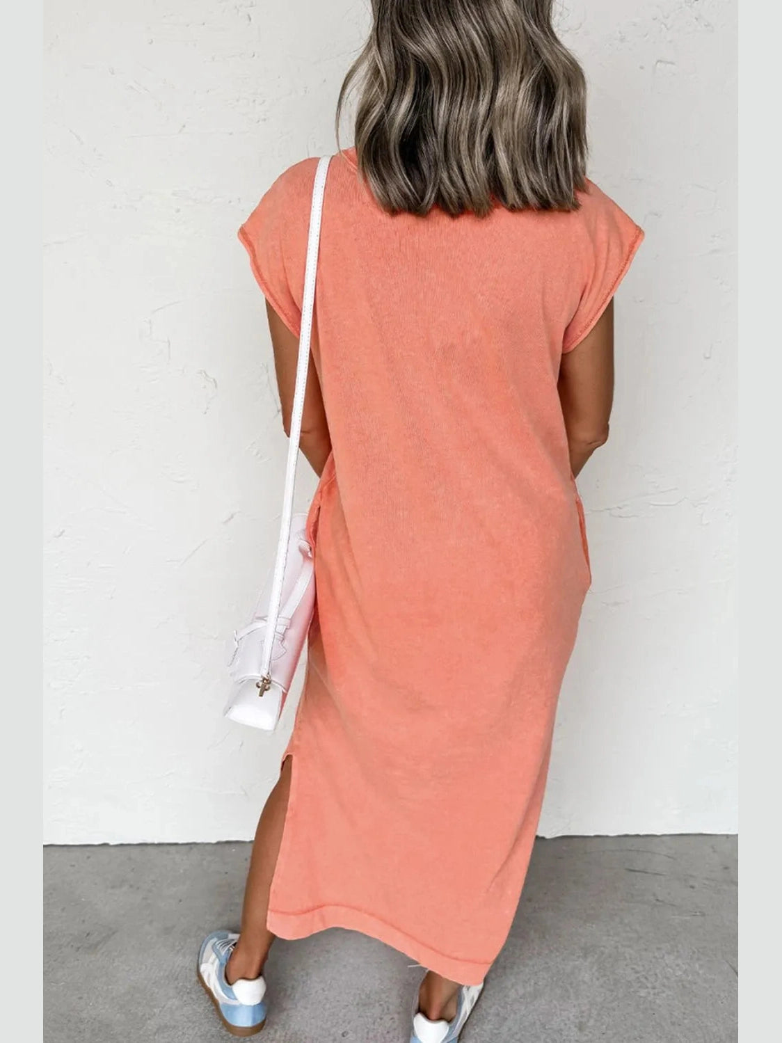 Side Split Round Neck Cap Sleeve T-Shirt Dress NicholesGifts