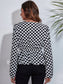 Ruched Printed V-Neck Long Sleeve Blouse nicholesgifts