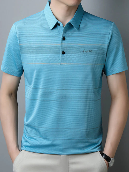 Men's Plus Size Striped Quick-Dry Short Sleeve Polo Shirt NicholesGifts