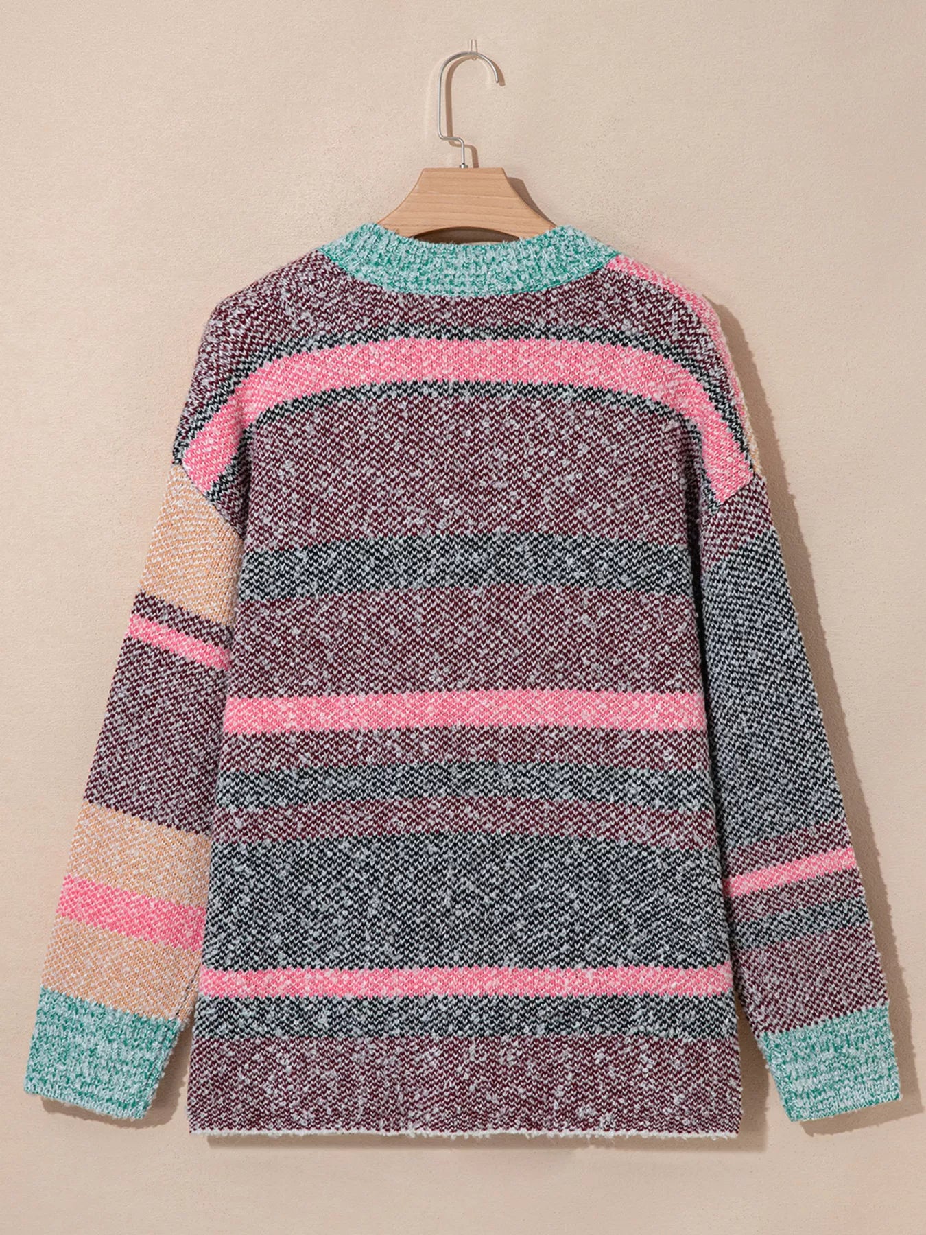 Color Block Striped Side Slit Open Front Cardigan