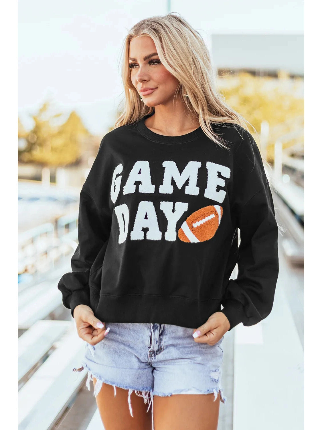 GAME DAY Round Neck Long Sleeve Sweatshirt nicholesgifts