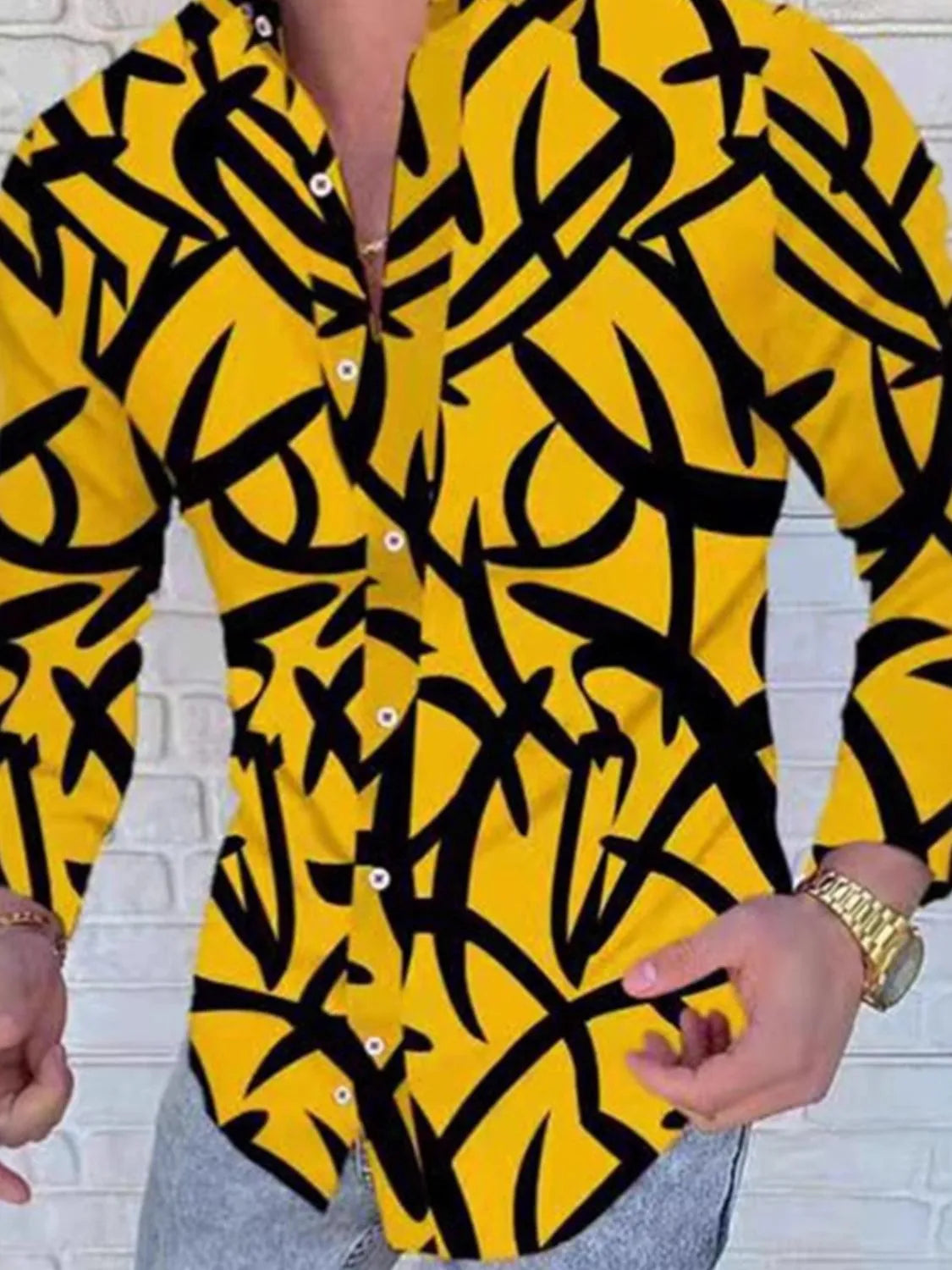 Men's Plus Size Printed Button Up Long Sleeve Shirt NicholesGifts