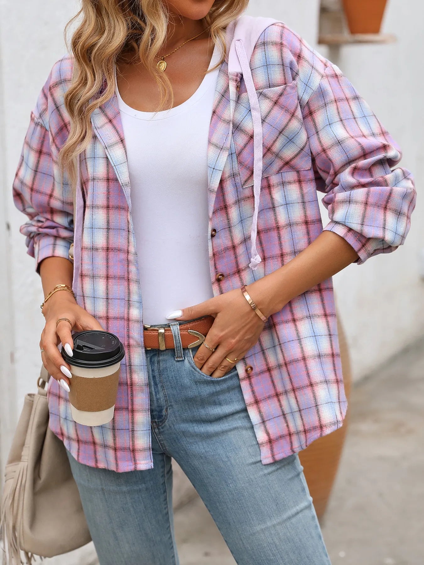 Plaid Button-Up Hooded Shirt NicholesGifts