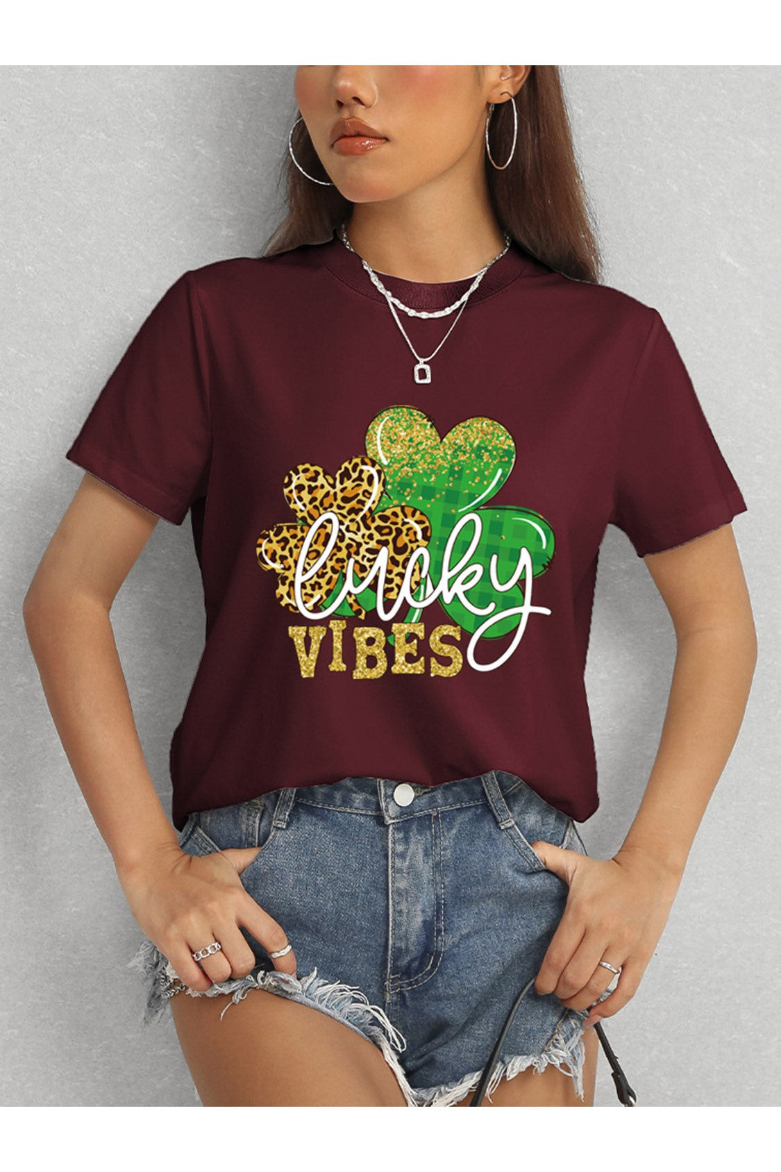 LUCKY VIBES Round Neck Short Sleeve T-Shirt NicholesGifts