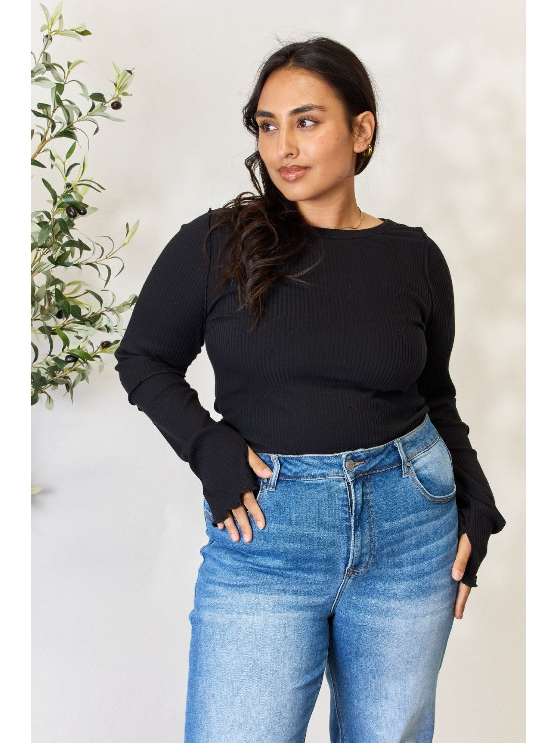 Culture Code Full Size Ribbed Round Neck Long Sleeve Top nicholesgifts