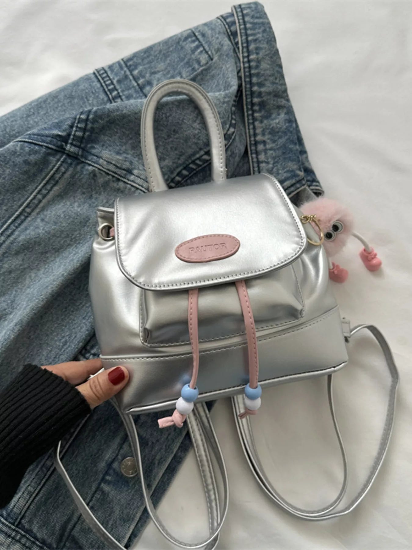Mini Leather Drawstring Backpack Bag nicholesgifts