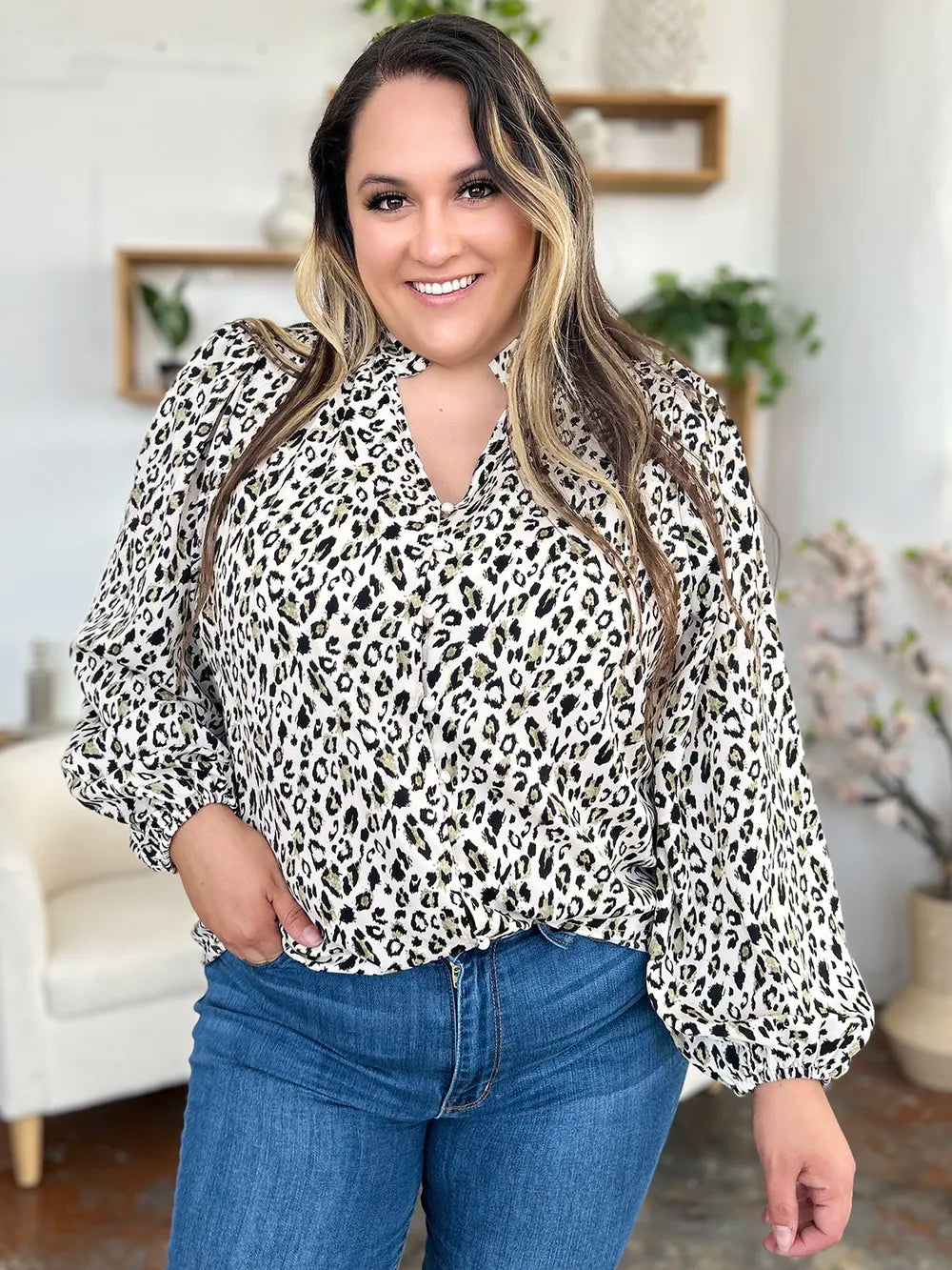 Double Take Full Size Leopard Long Sleeve Blouse nicholesgifts