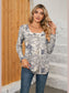 Printed Square Neck Long Sleeve Blouse nicholesgifts