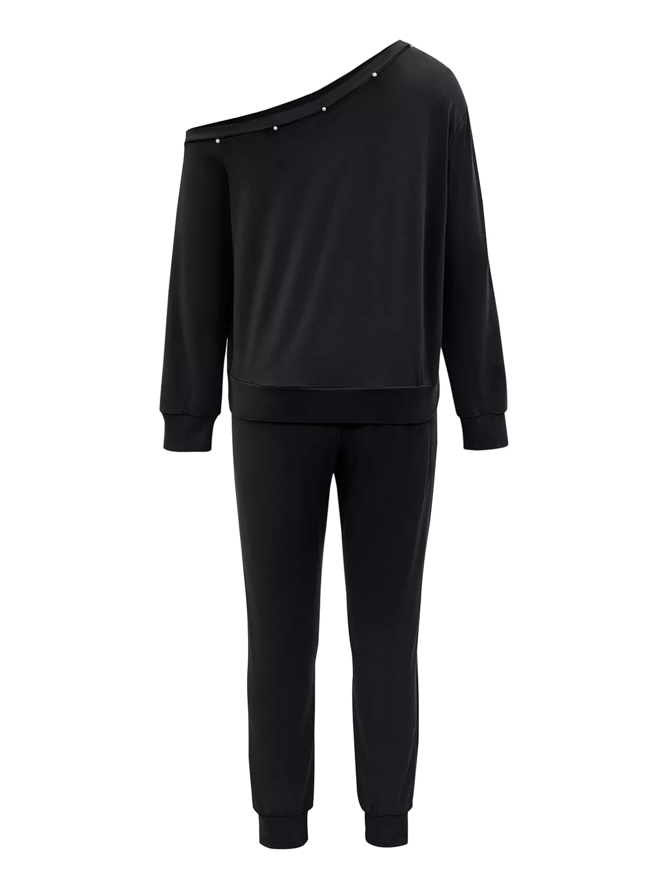 One-Shoulder Pearl Embellished Top and Pants Set nicholesgifts