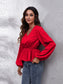 V-Neck Balloon Sleeve Peplum Blouse nicholesgifts