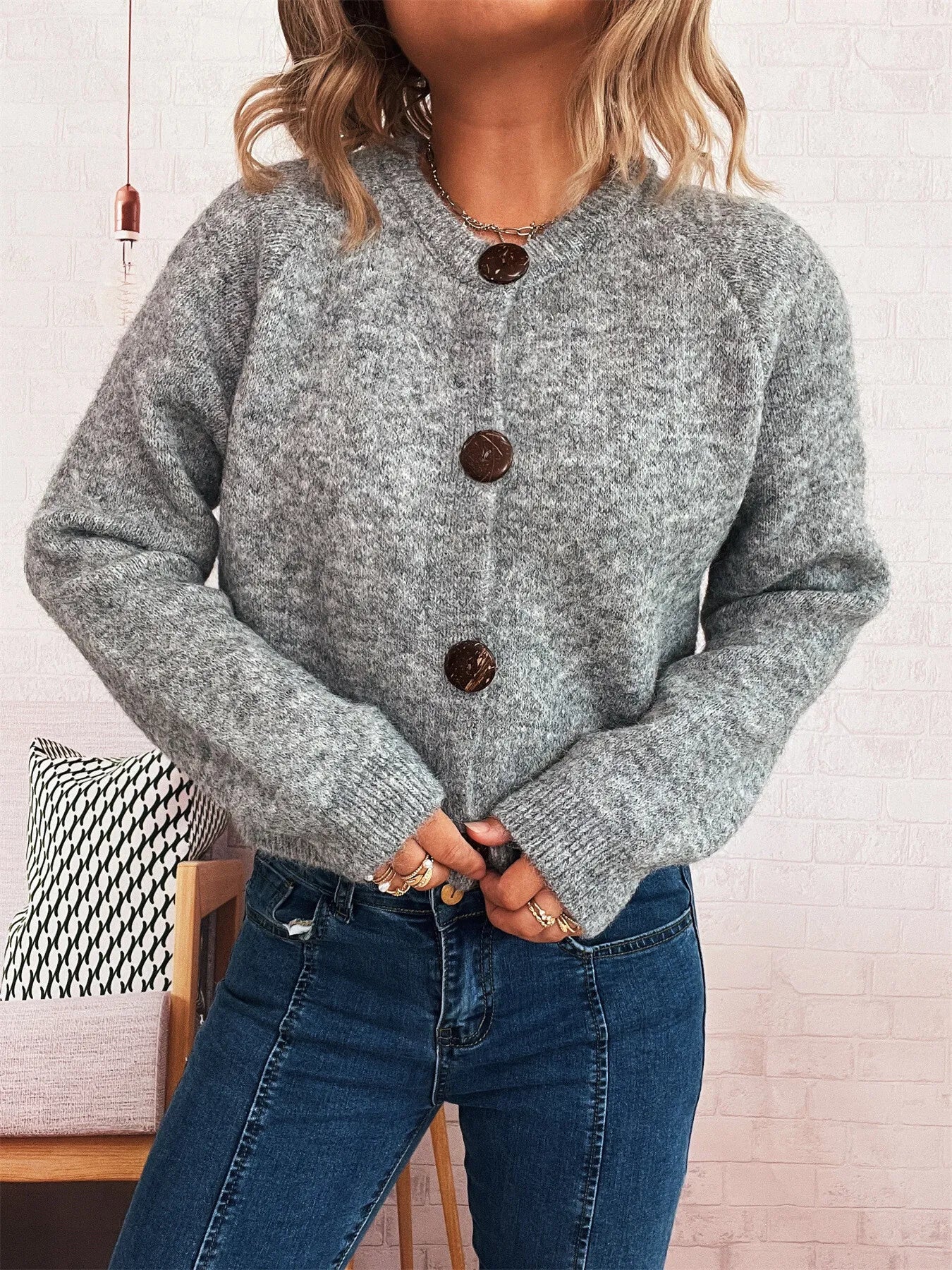 Button-Up Raglan Sleeve Cardigan