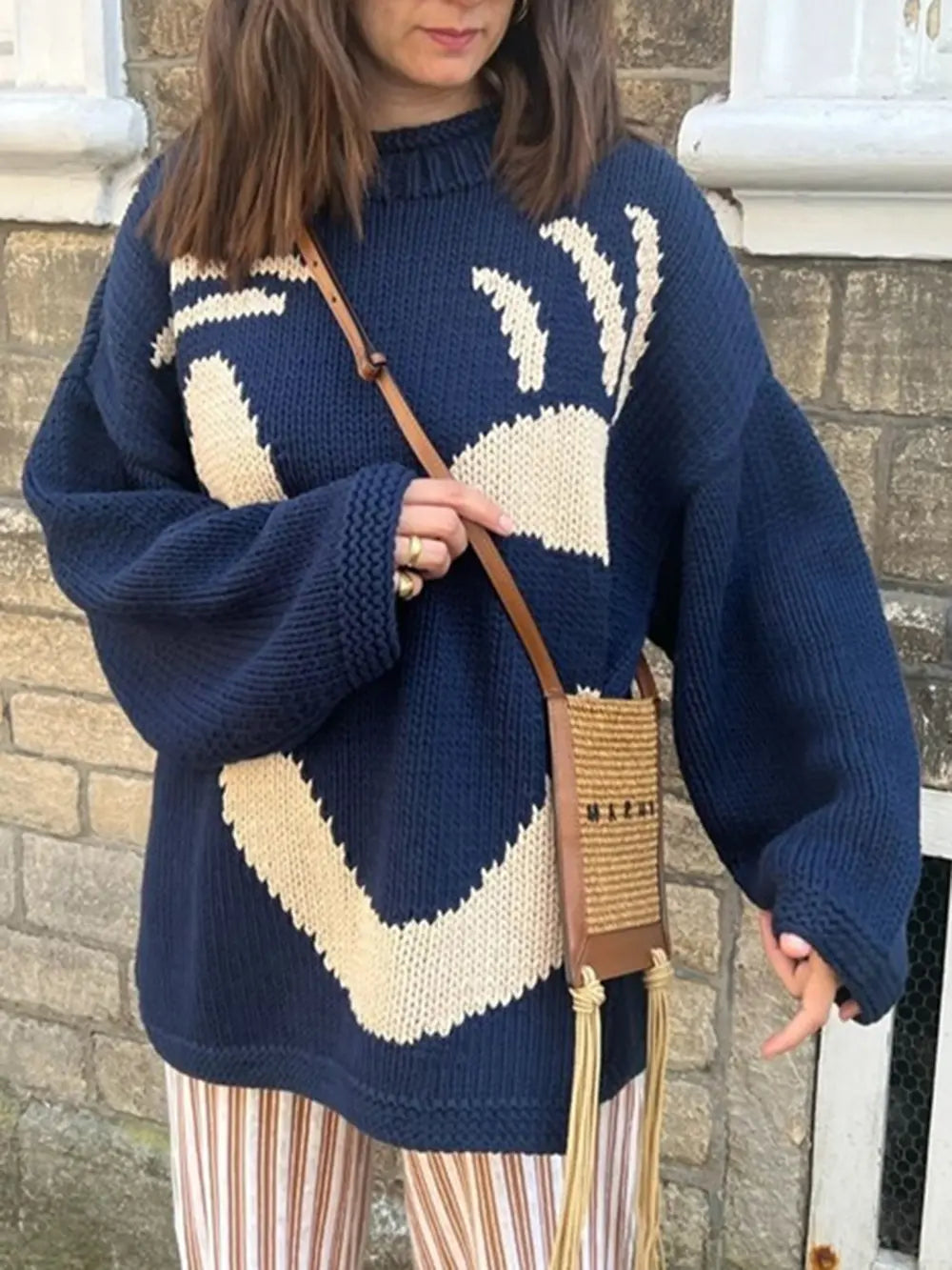 Contrast Drop Shoulder Long Sleeve Sweater nicholesgifts