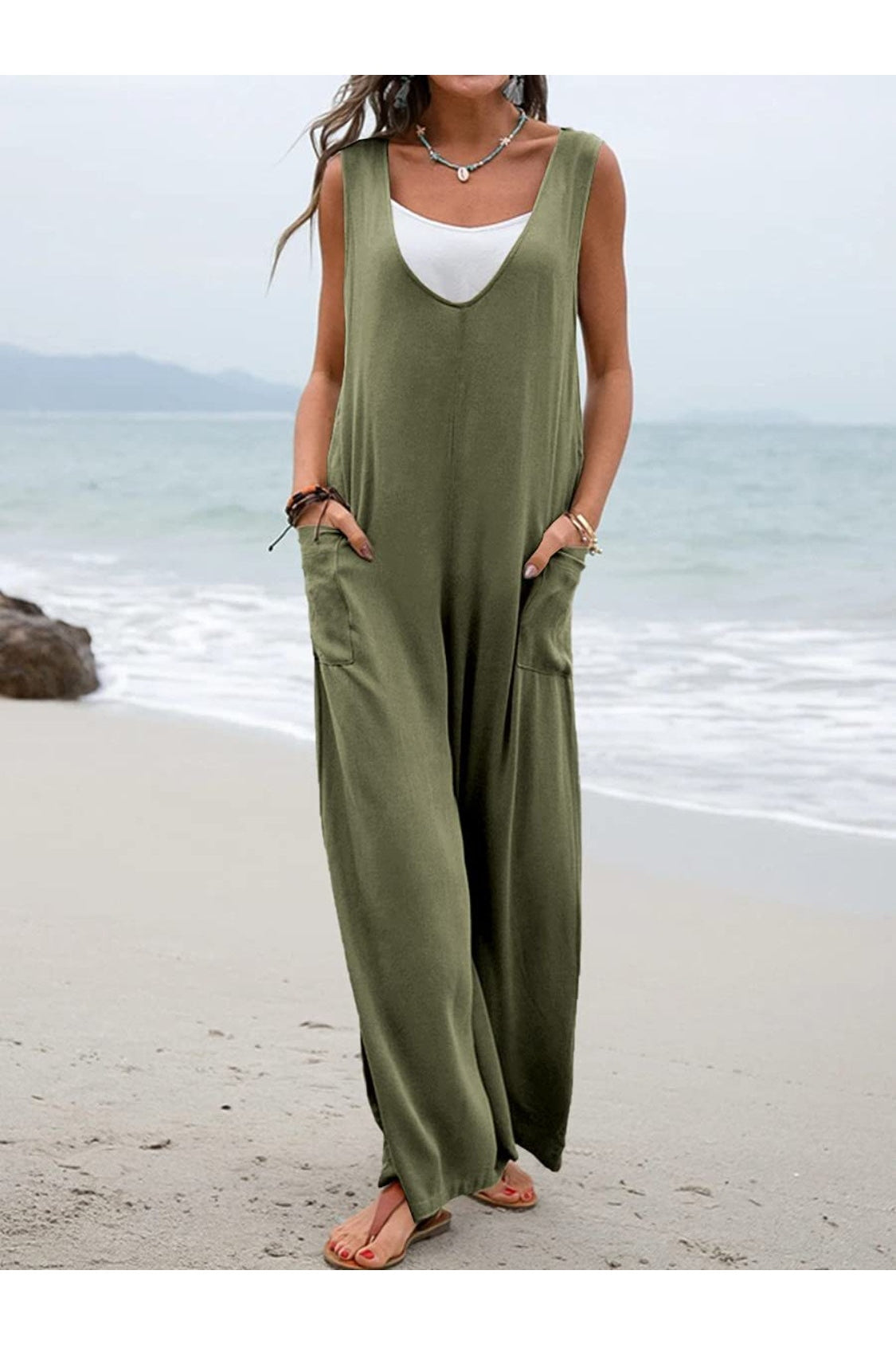 Full Size Wide Strap Jumpsuit with Pockets nicholesgifts