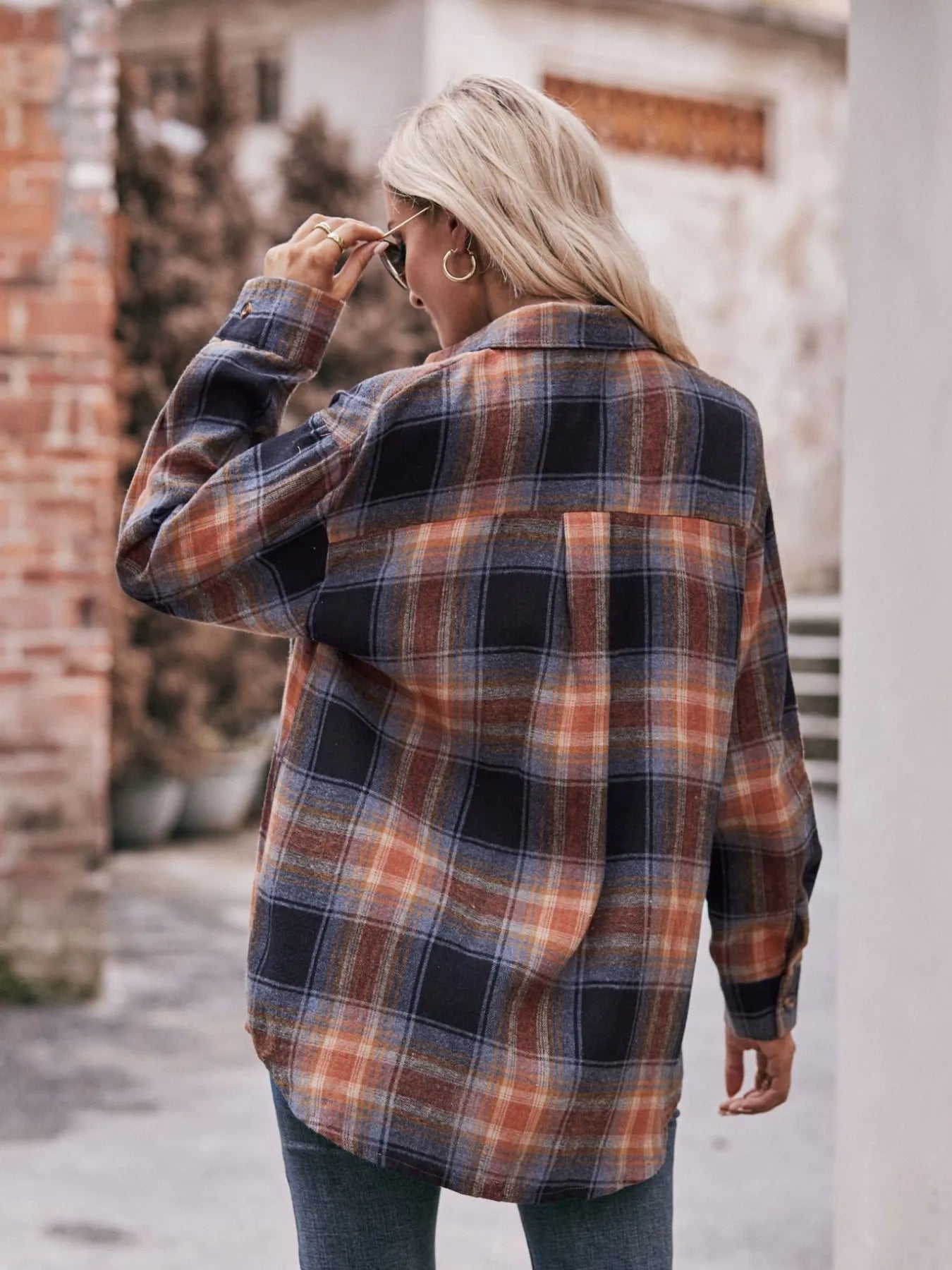 Plaid Button-Down Long Sleeve Shirt Trendsi