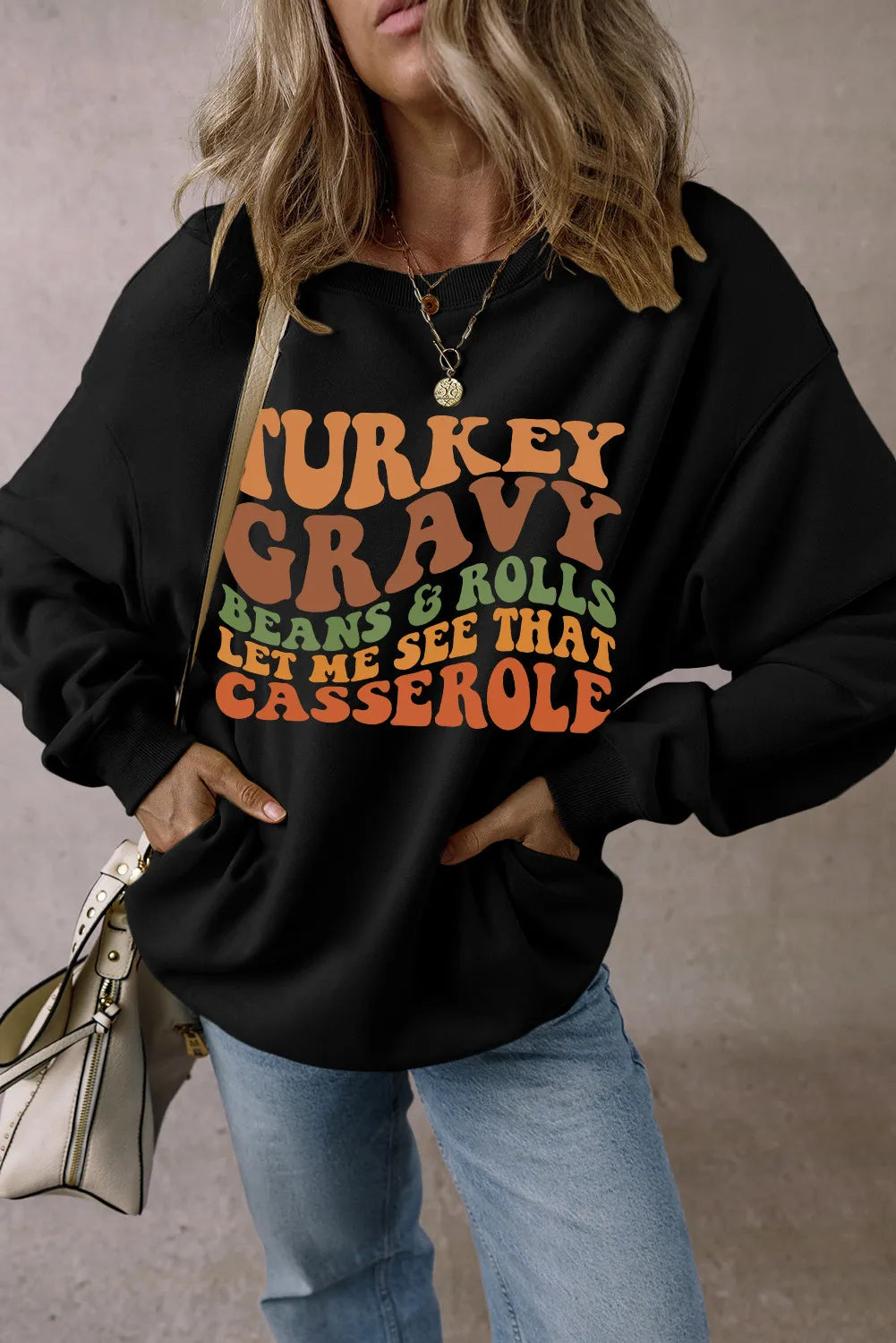 Letter Graphic Round Neck Long Sleeve Sweatshirt Trendsi