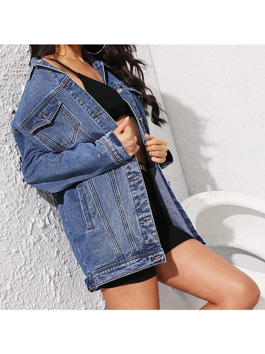 NicholesGifts Women Long Sleeve Denim Jacket