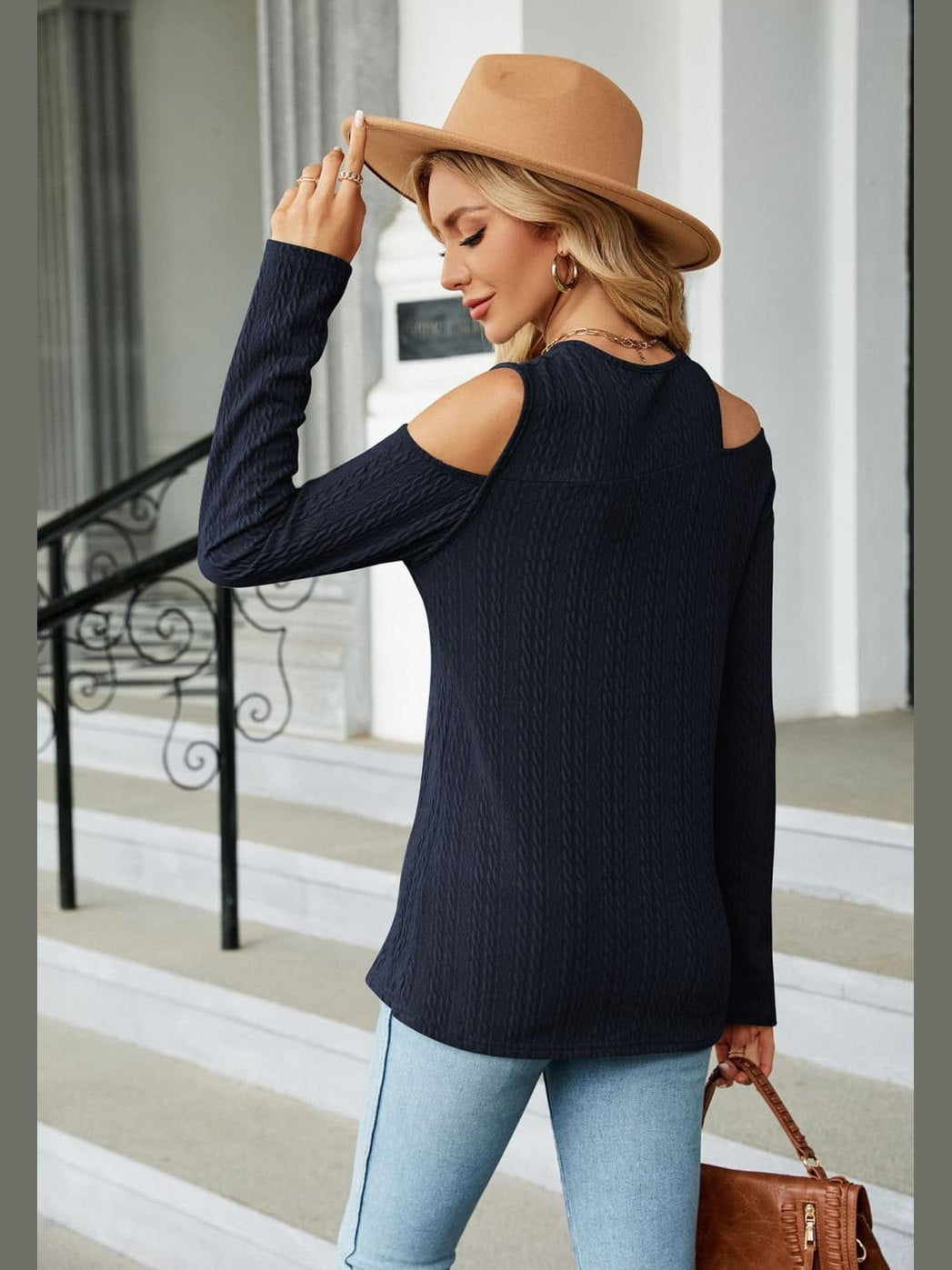 Dropped Shoulder Long Sleeve Blouse nicholesgifts