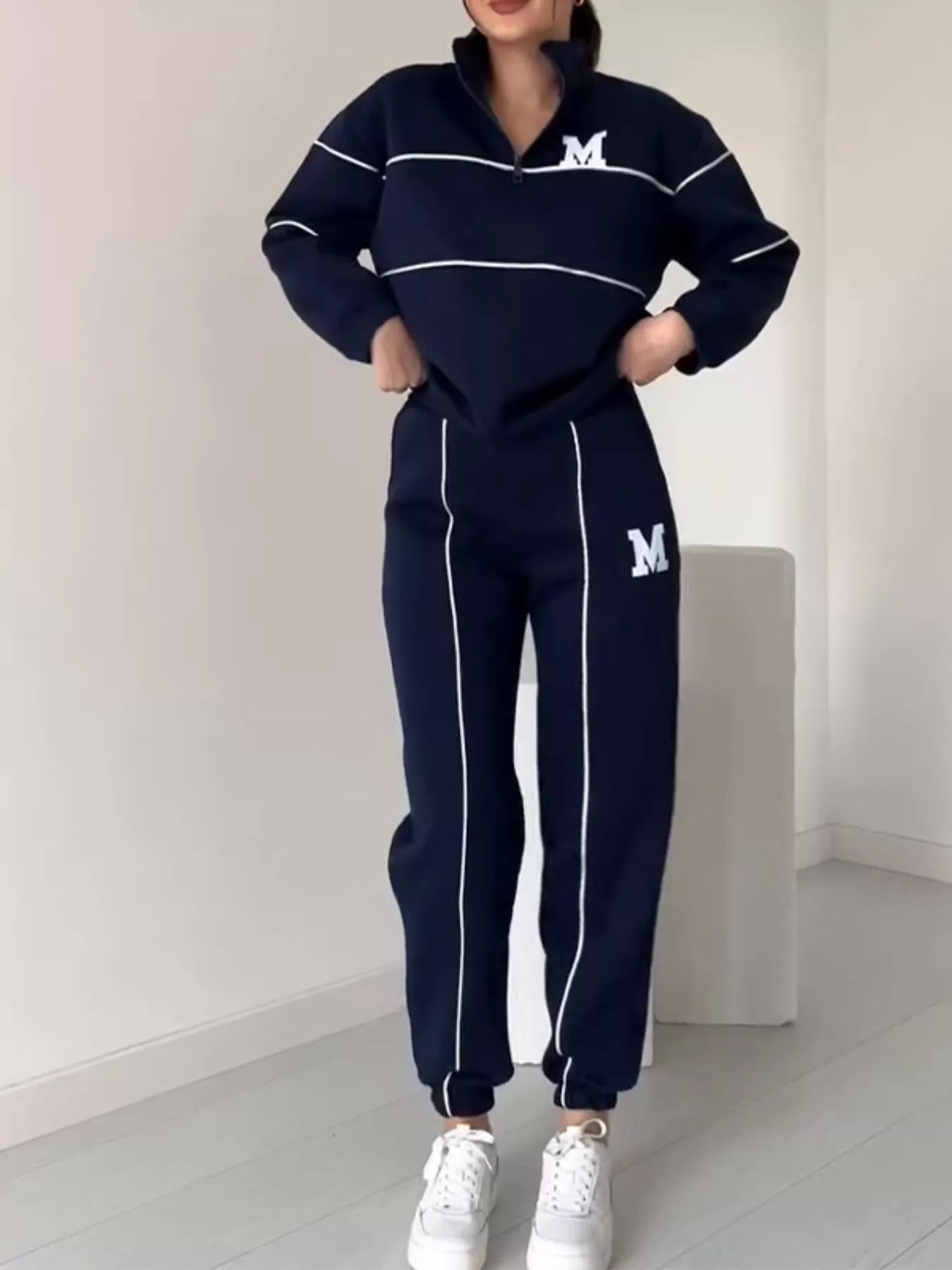 Full Size Striped Quarter Zip Top and Pants Set Plus Size nicholesgifts