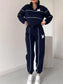 Full Size Striped Quarter Zip Top and Pants Set Plus Size nicholesgifts