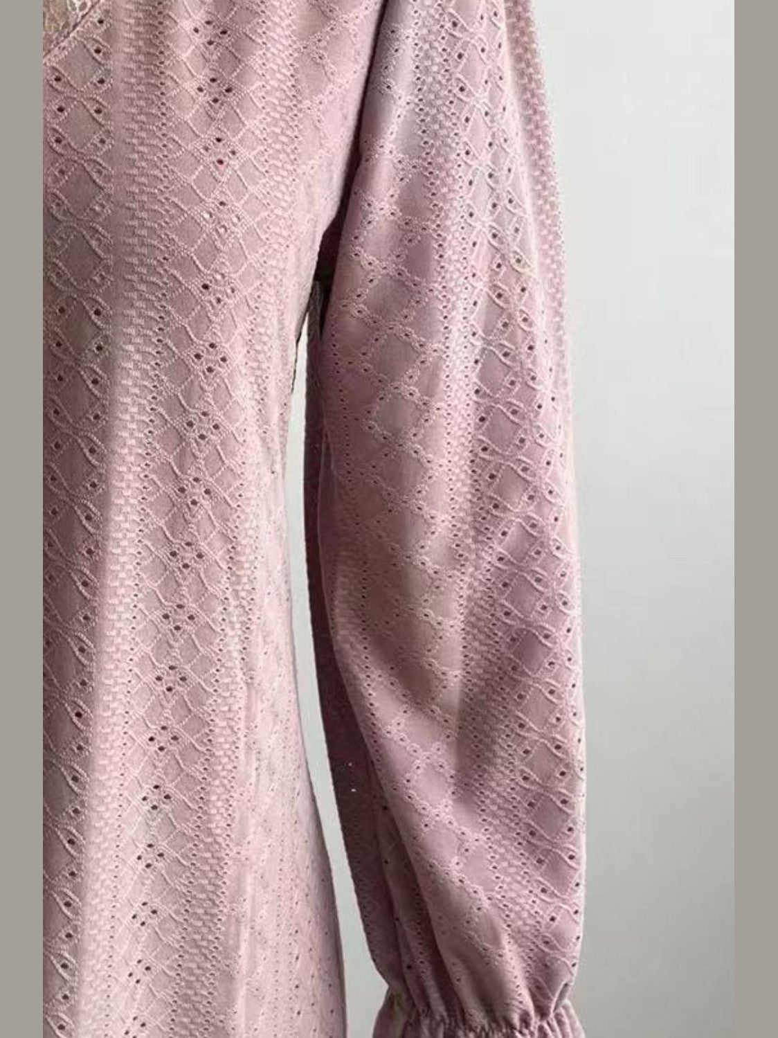 Eyelet V-Neck Flounce Sleeve Blouse