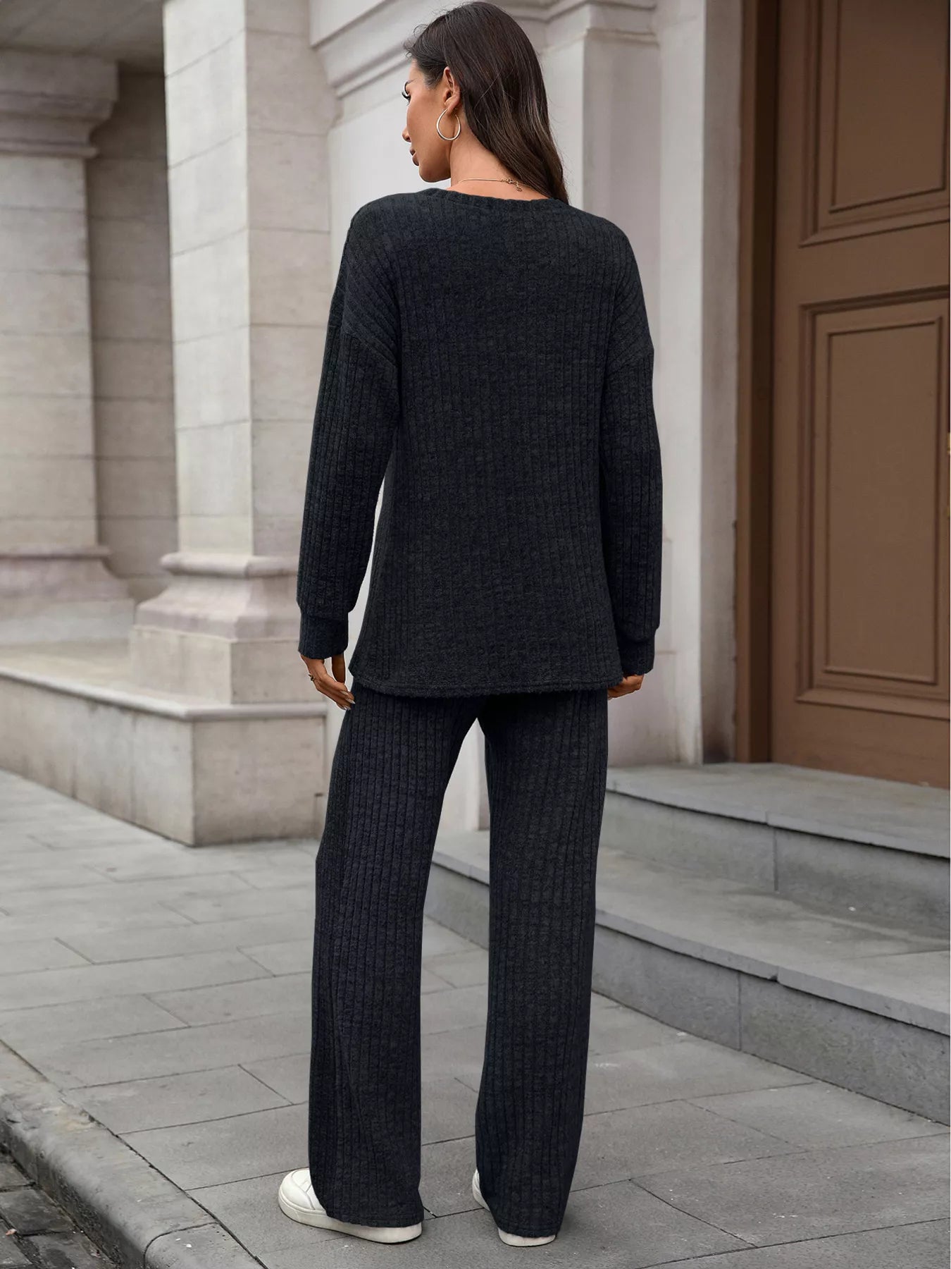 Ribbed Round Neck Top and Pants Set NicholesGifts