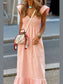 V Neck Ruffled Cap Sleeve Smocked Maxi Dress nicholesgifts