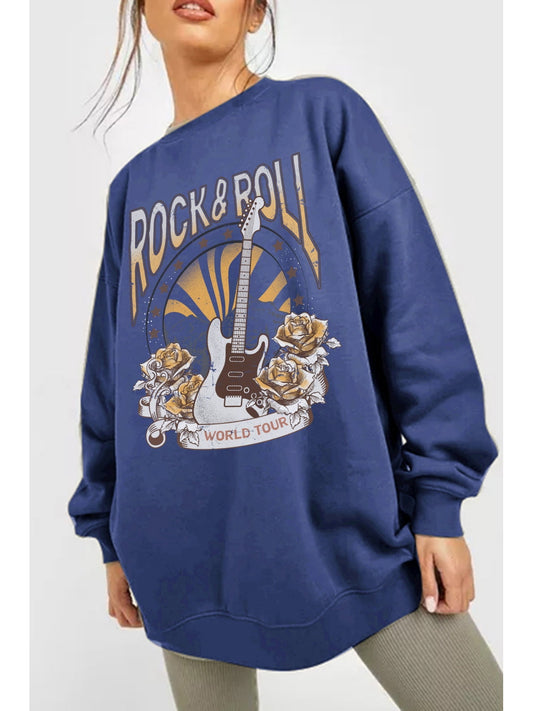 Simply Love Simply Love Full Size ROCK & ROLL WORLD TOUR Graphic Sweatshirt NicholesGifts