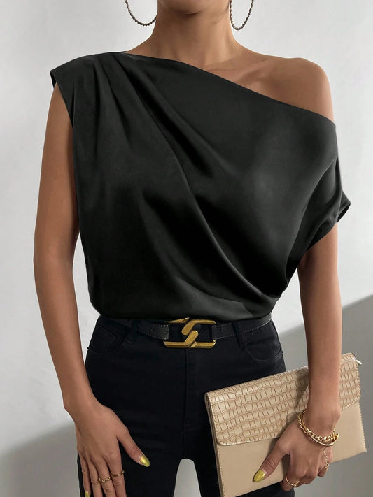 Ruched Single Shoulder Blouse nicholesgifts