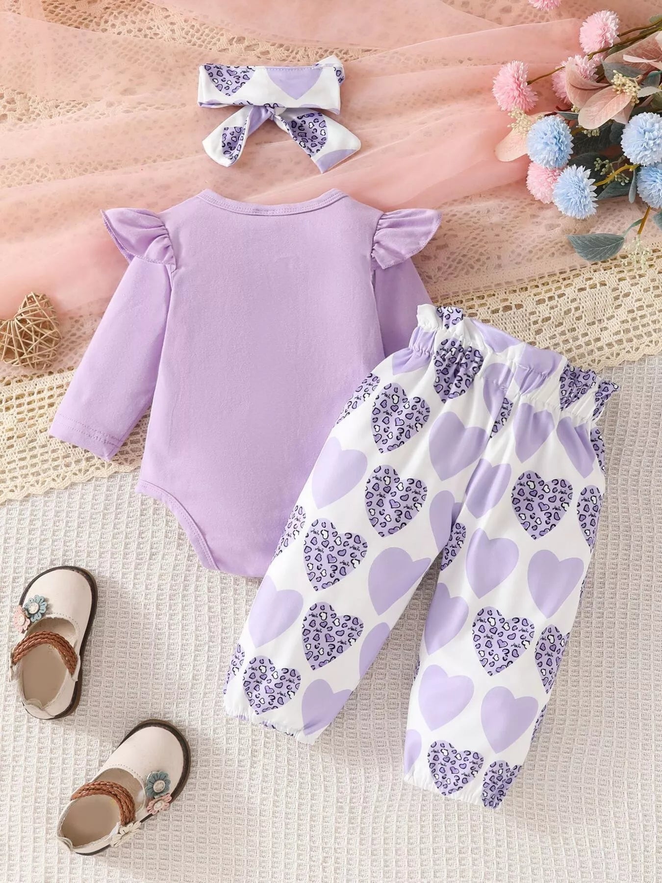 Children's Graphic Ruffled Top and Pants Set with Headband NicholesGifts