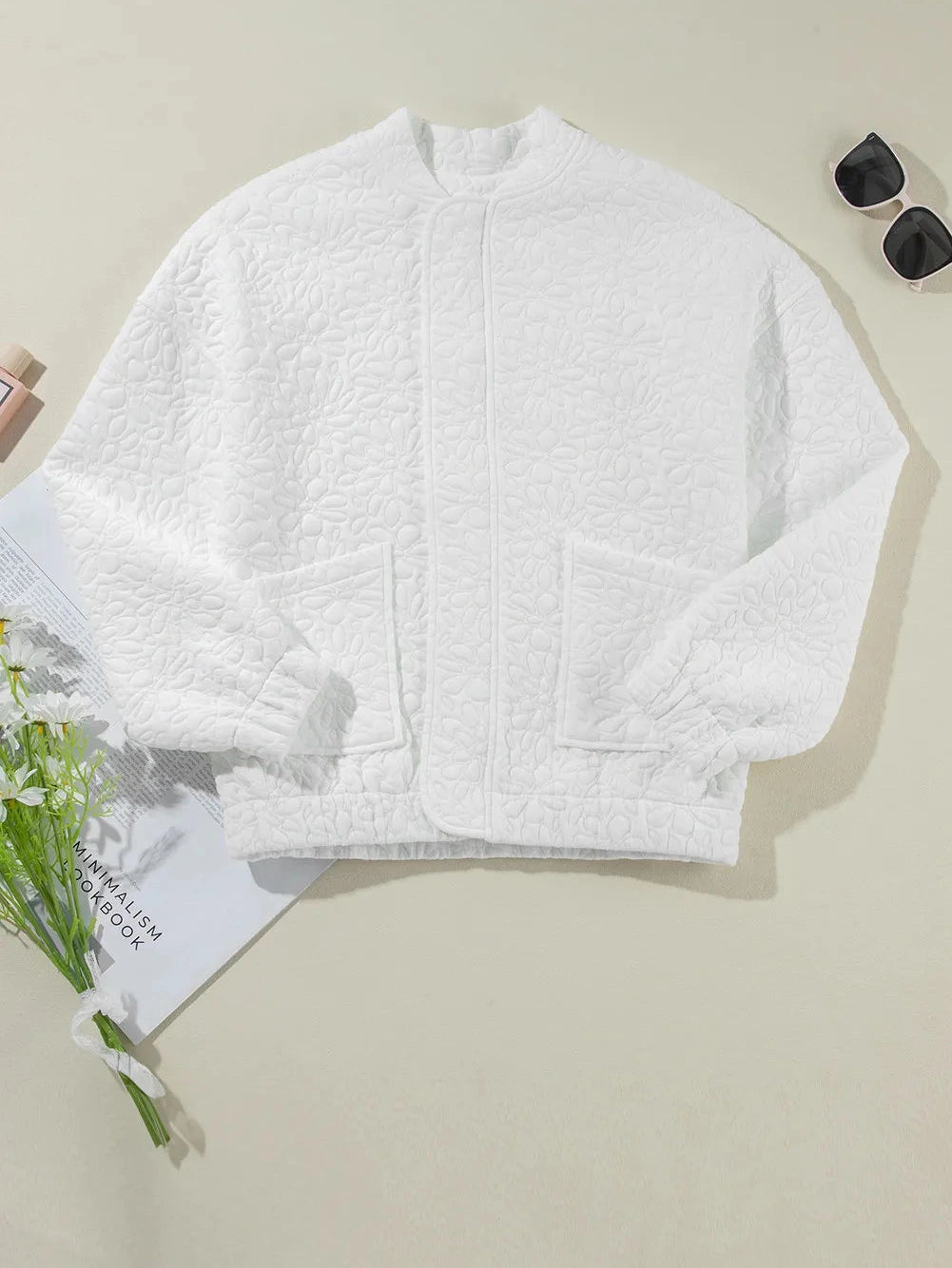 Baseball Collar Floral Quilted Jacket