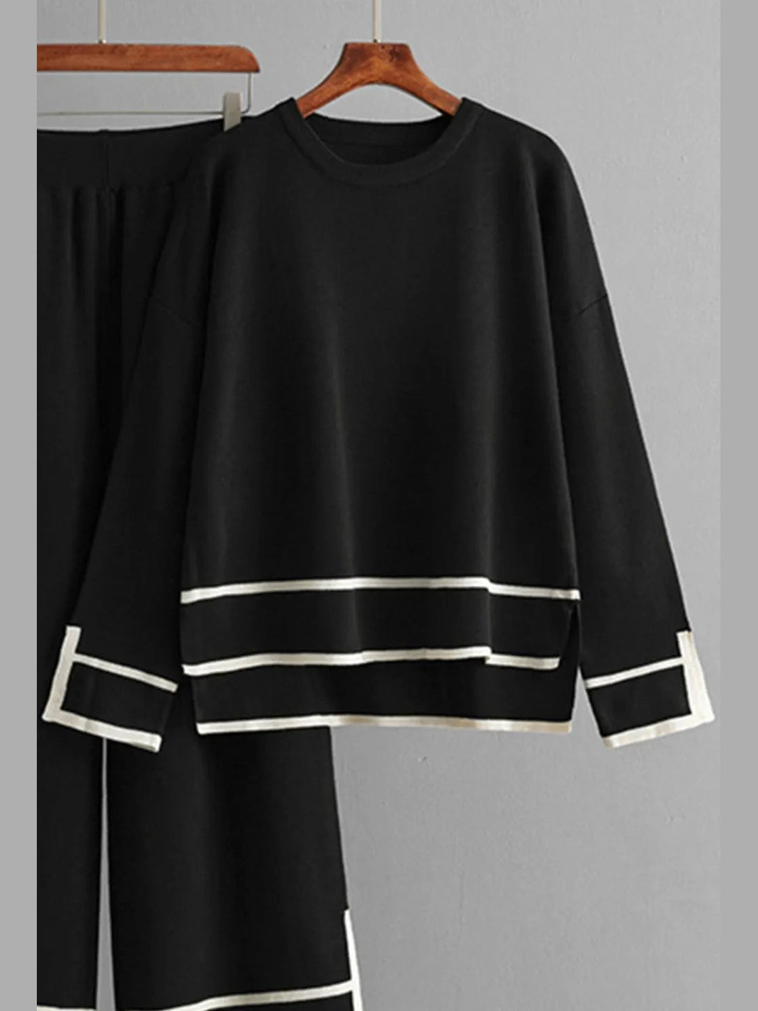 High-Low Round Neck Top and Pants Sweater Set nicholesgifts