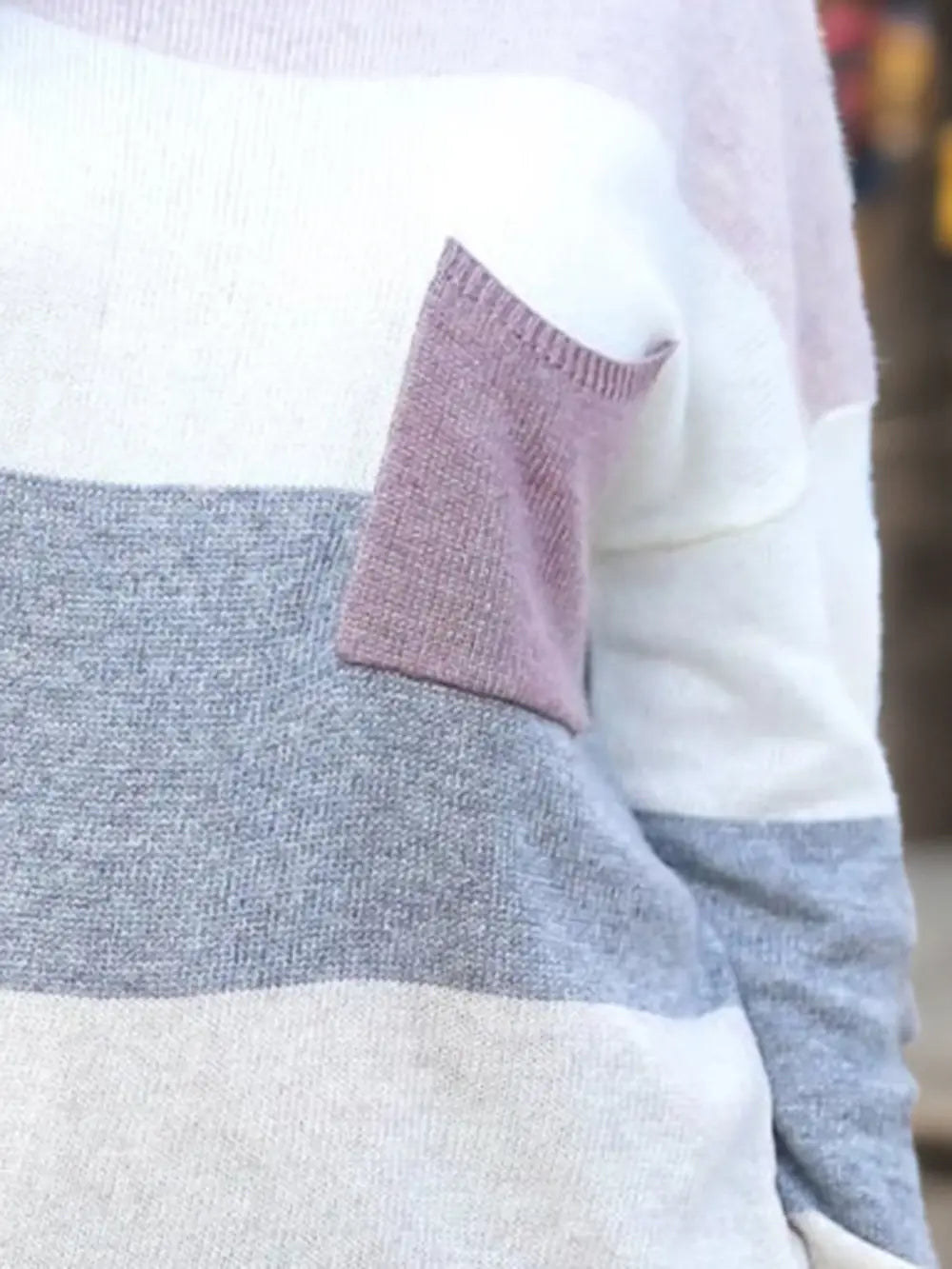 Striped Round Neck Sweater with Pocket nicholesgifts