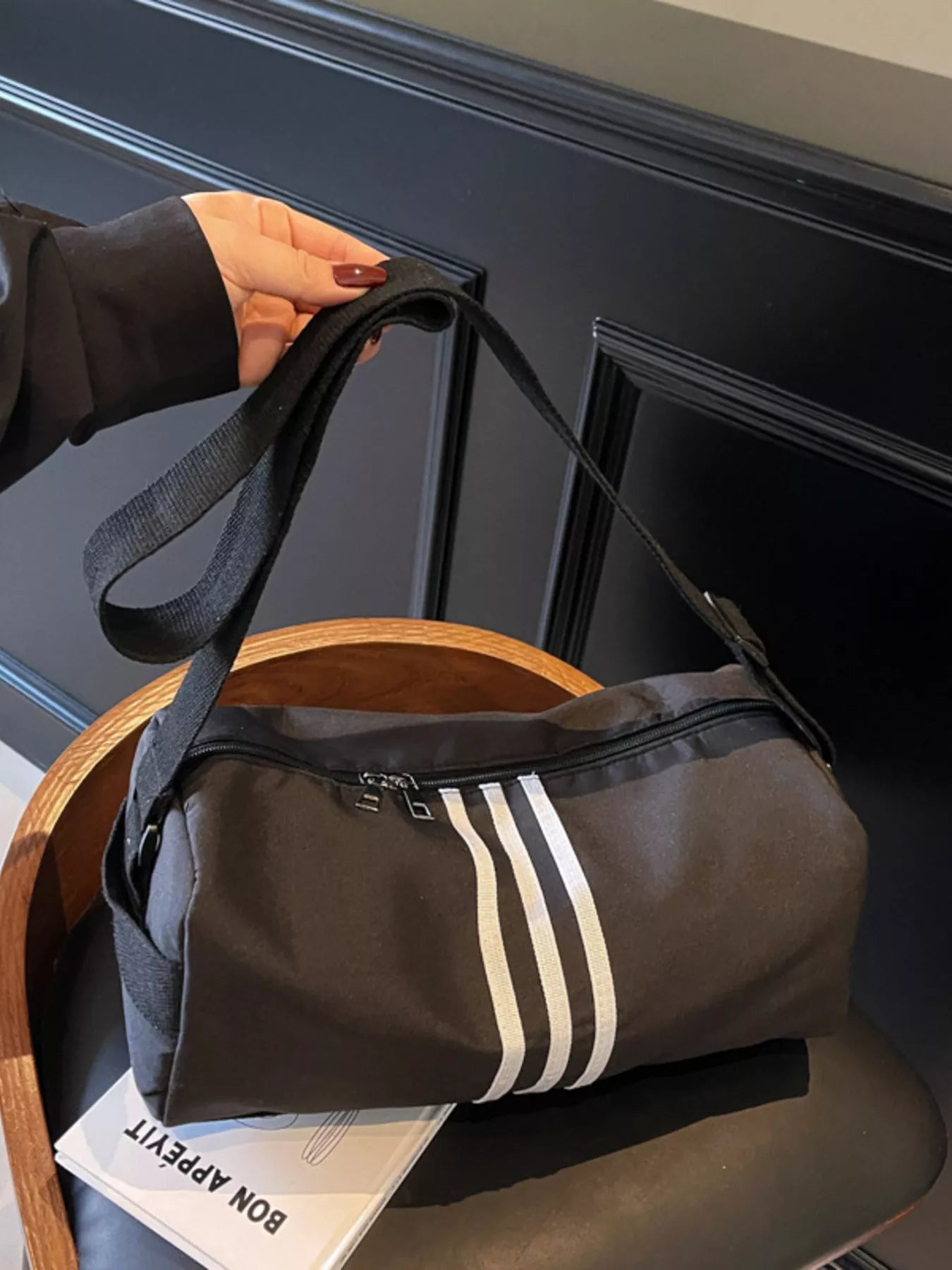 Striped Adjustable Strap Duffel Bag nicholesgifts