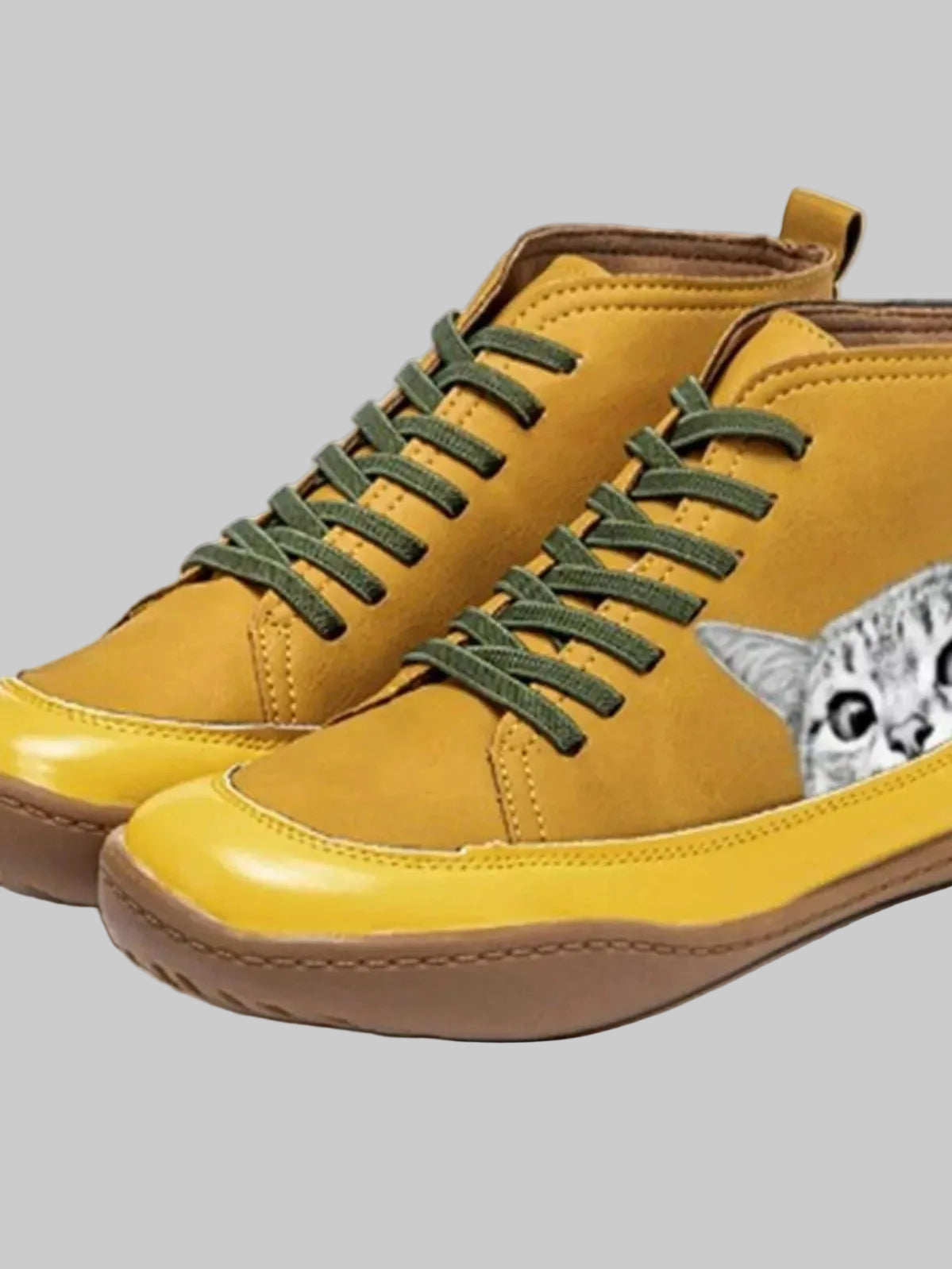 Cat Print Striped Ankle Sneakers Trendsi