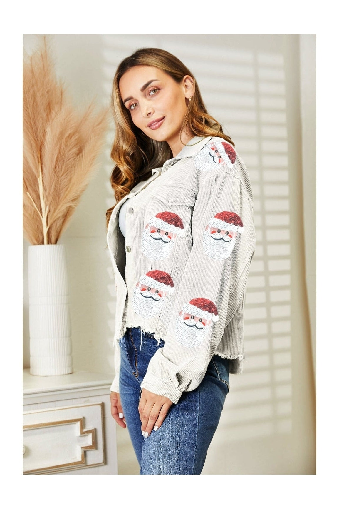 Santa Sequin Raw Hem Jacket nicholesgifts
