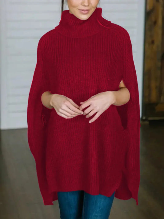 Turtleneck Slit Sweater Trendsi