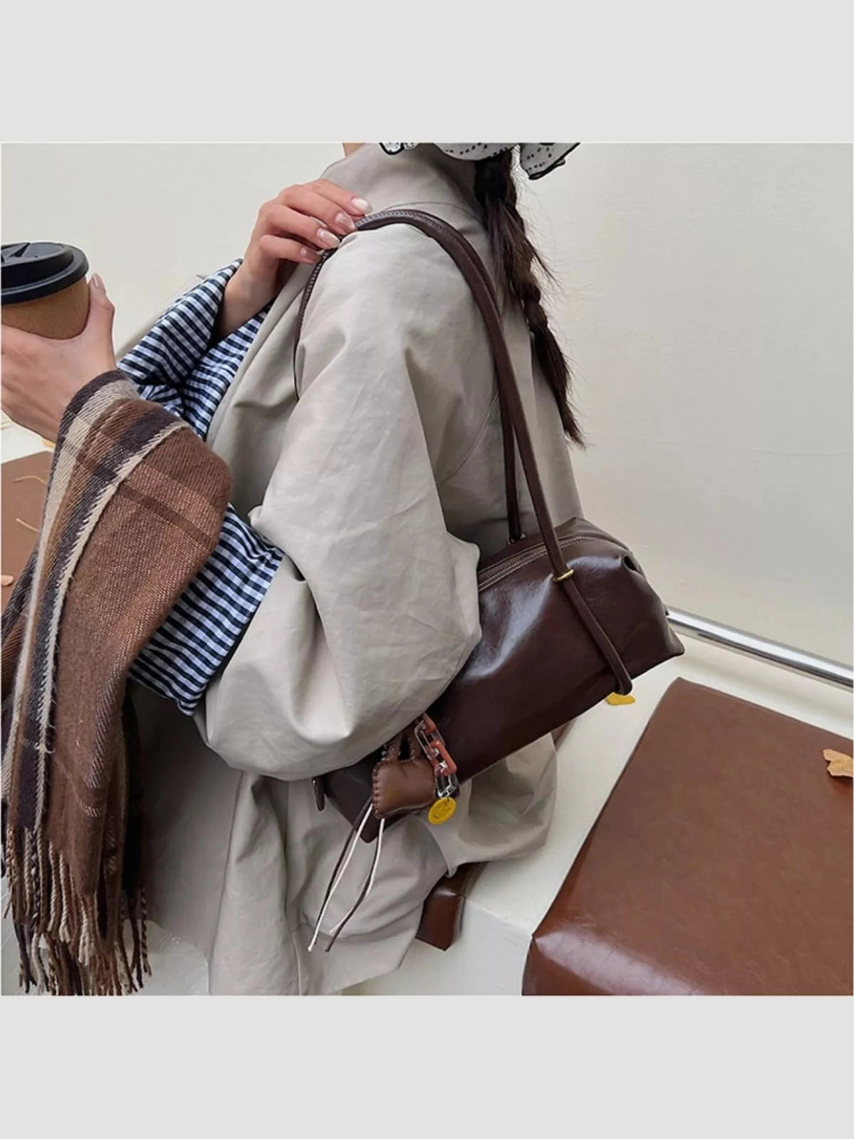 Leather Shoulder Bag with Charm nicholesgifts