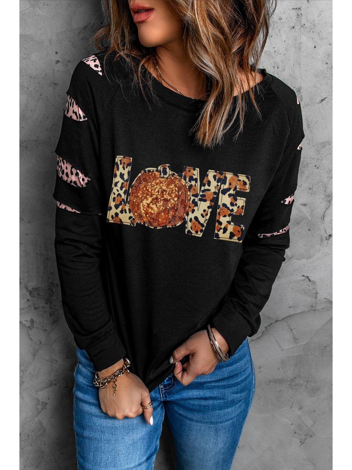 Women Sequin Leopard Long Sleeve Sweatshirt nicholesgifts