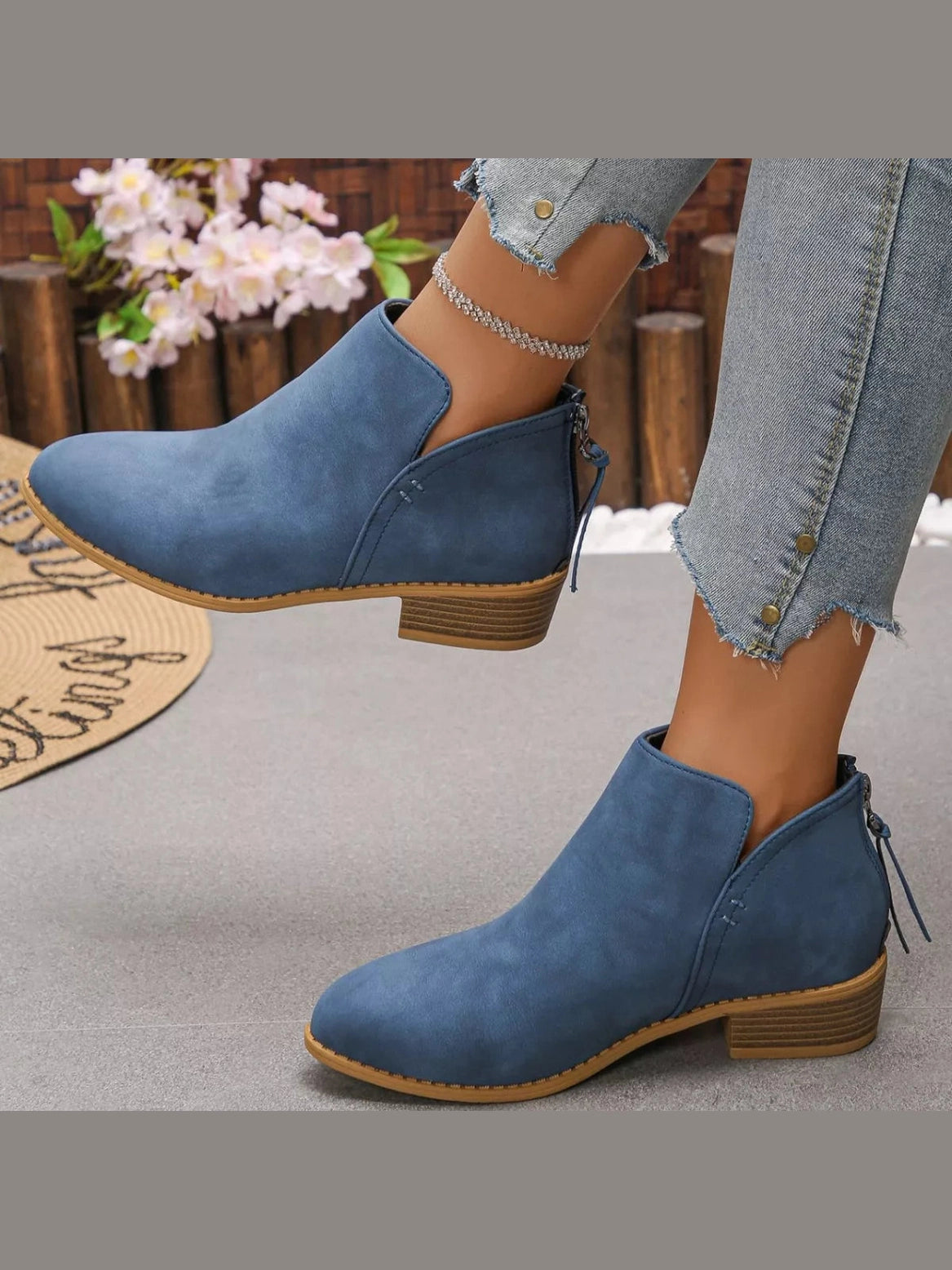 Women Point Toe Block Heels Boots nicholesgifts