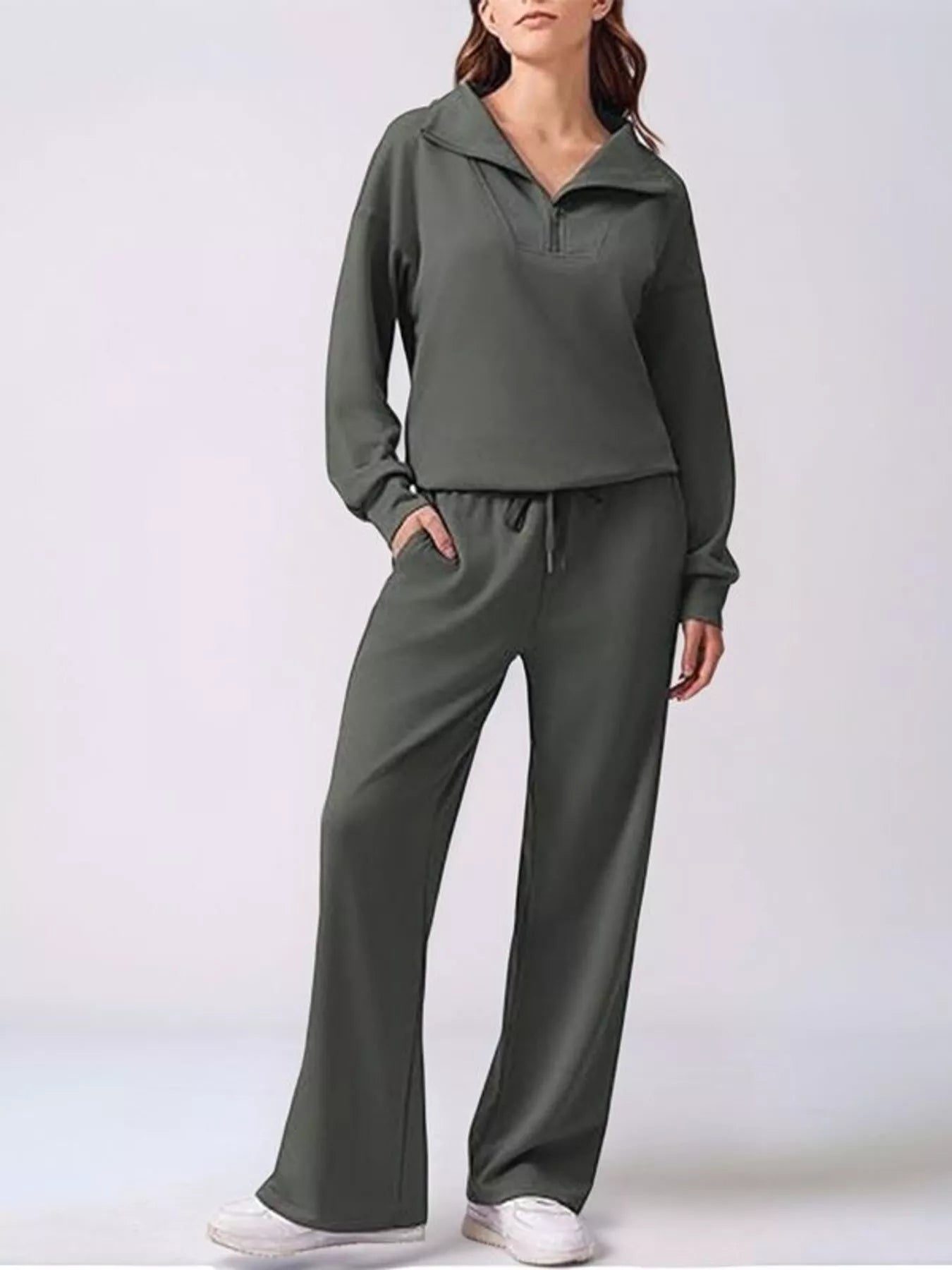 Relaxed Fit Quarter-Zip Top and Pants Set nicholesgifts