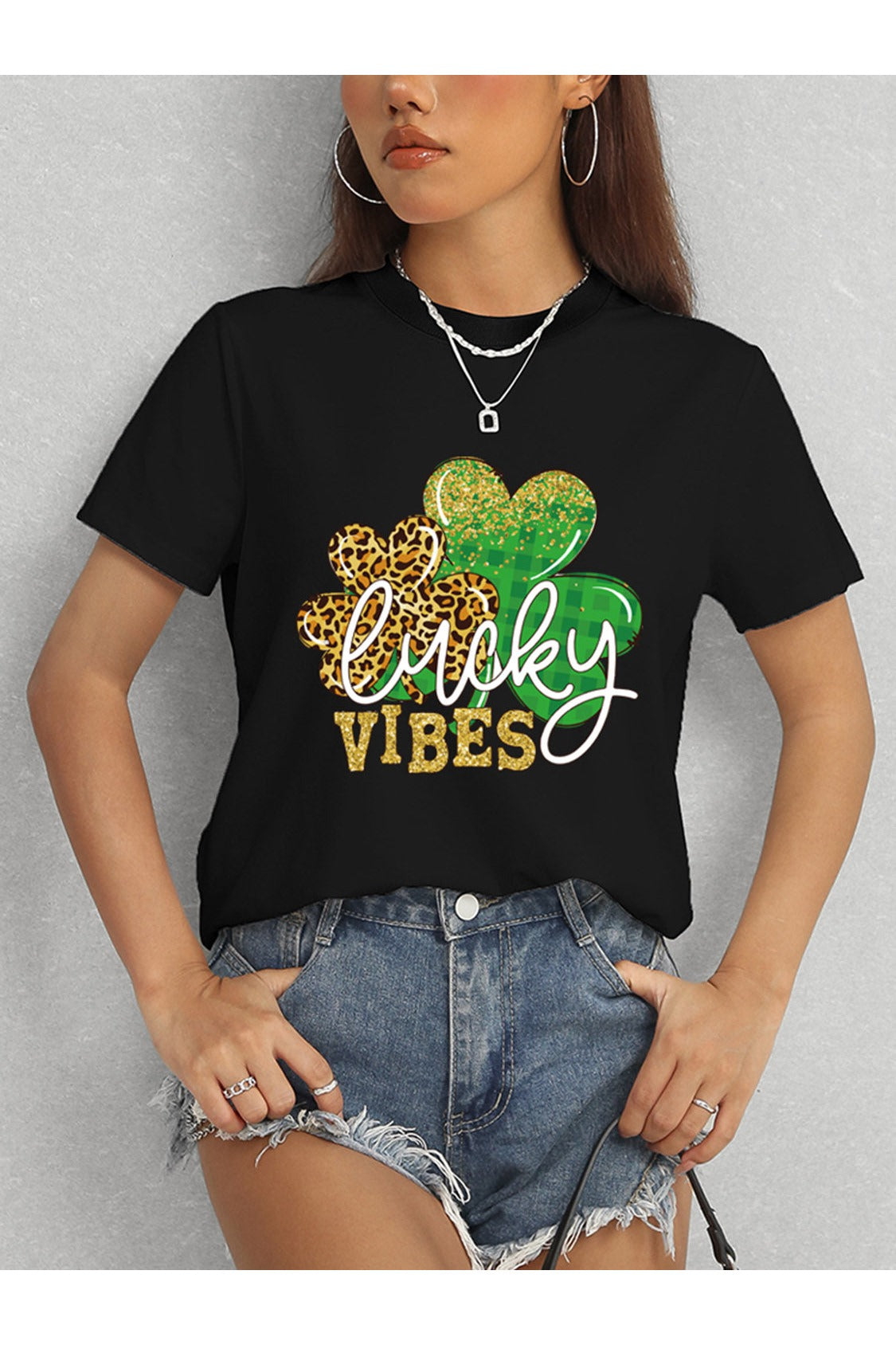 LUCKY VIBES Round Neck Short Sleeve T-Shirt NicholesGifts