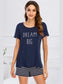 Graphic Round Neck Top and Striped Shorts Lounge Set nicholesgifts